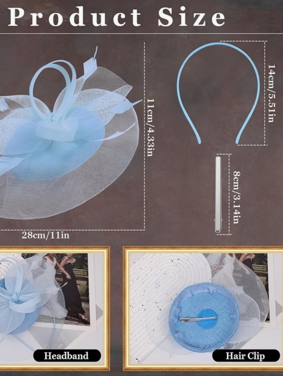 NEW ? Kentucky Derby Baby Blue Fascinator Hat. See pictures for measurements